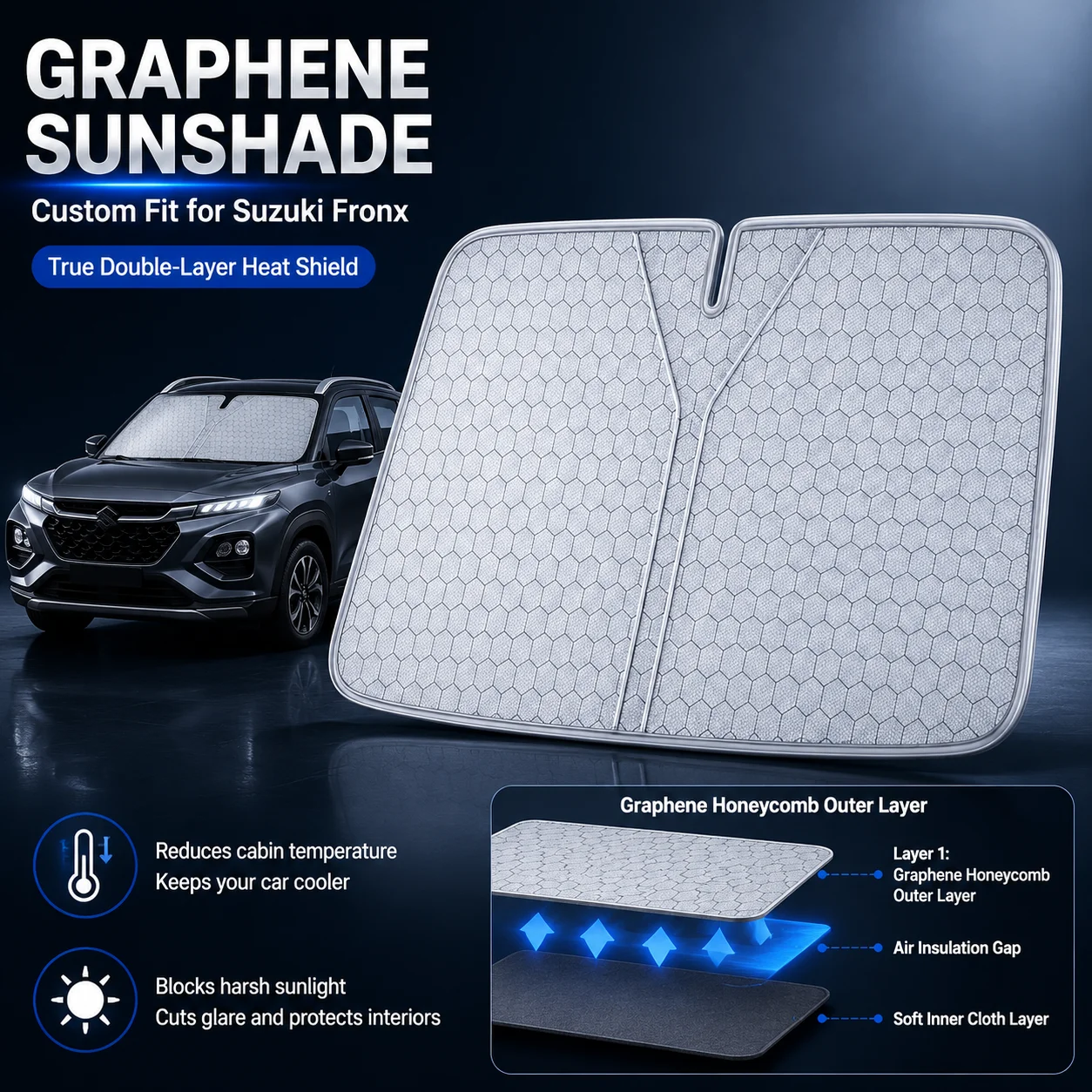 For Suzuki Fronx Graphene Windshield Sunshade Custom Fit Car Sunshade UV Sun Protection Car Interior Accessories