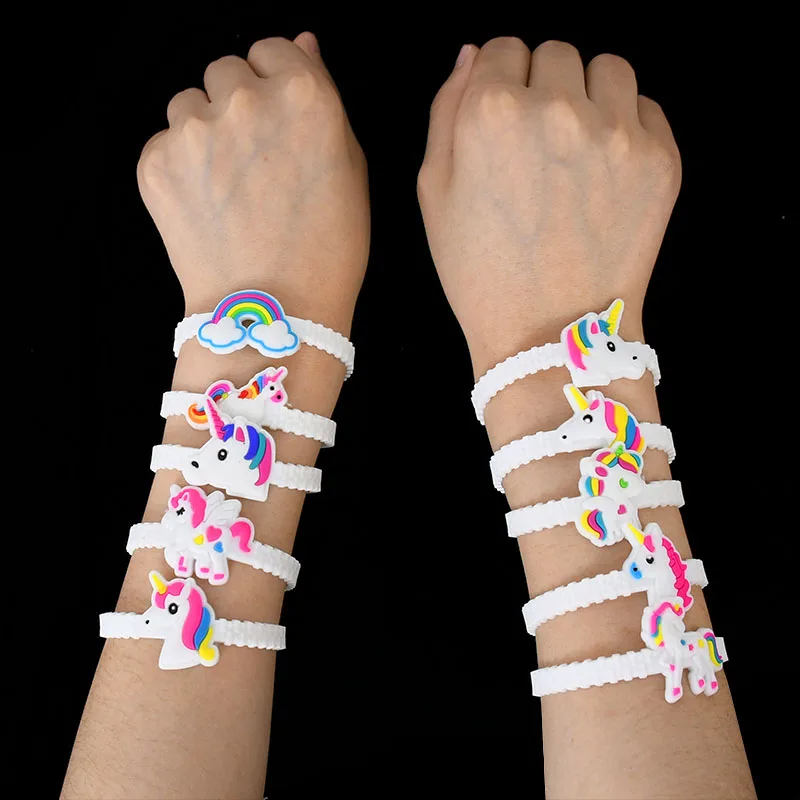 10Pcs Unicorn Party Bracelets Decoration Rubber Bangle Girl Unicorn Birthday Party Supplies Kids Christmas Gifts Toy Baby Shower