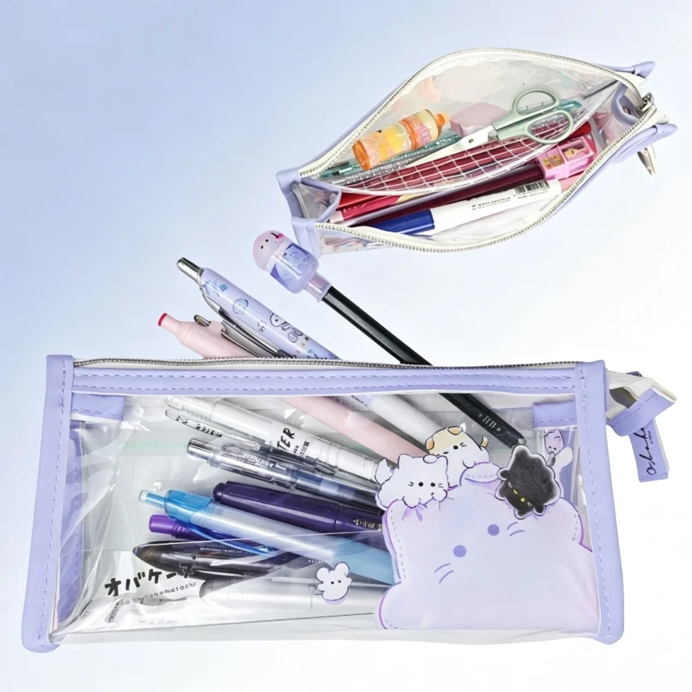 Transparent Zipper Pen Pouch Simple Style Pencil Case Large Capacity Triangular Pencil Bags School&Office Stationary Supplies