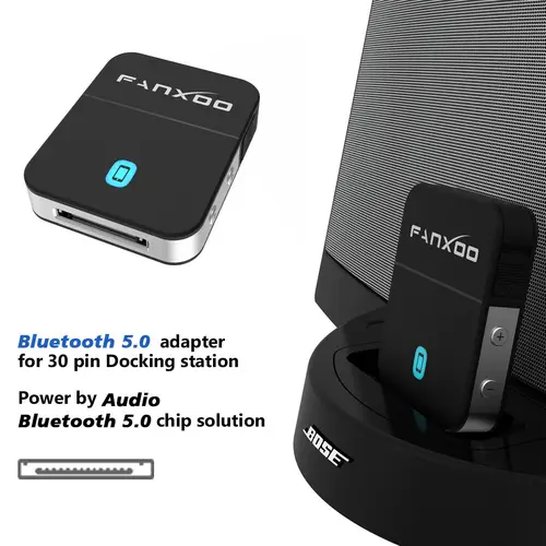Fanxoo adaptador Bluetooth de 30 pines 5,0 Audio Mini receptor Bluetooth para Bose Sounddock JBL YAMAHA IPhone IPod Jack altavoz analógico