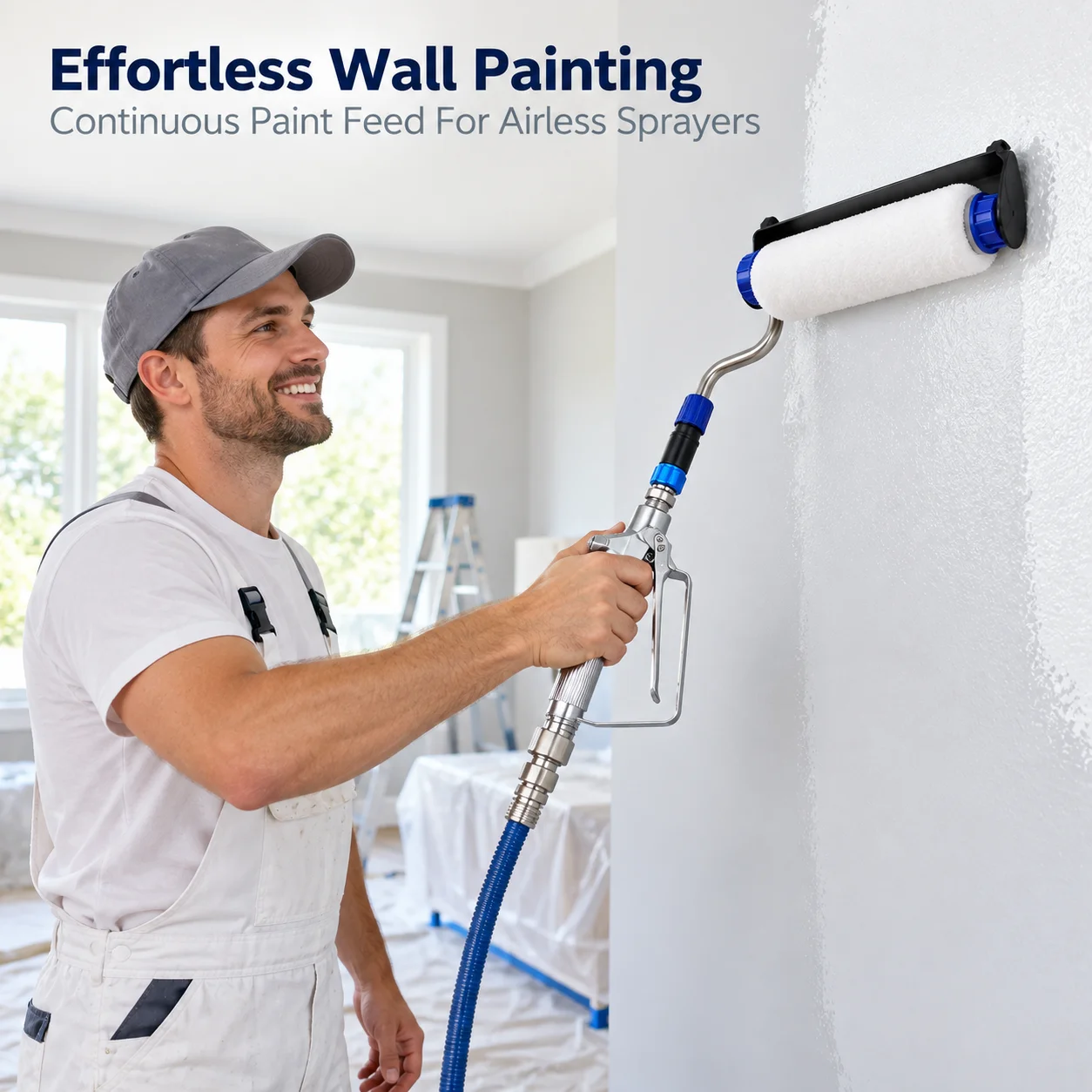 AOLIVIYA Airless Paint Sprayer Roller Attachment Self Feeding Paint Roller With Extension Pole Splash Guard For Wall Painting
