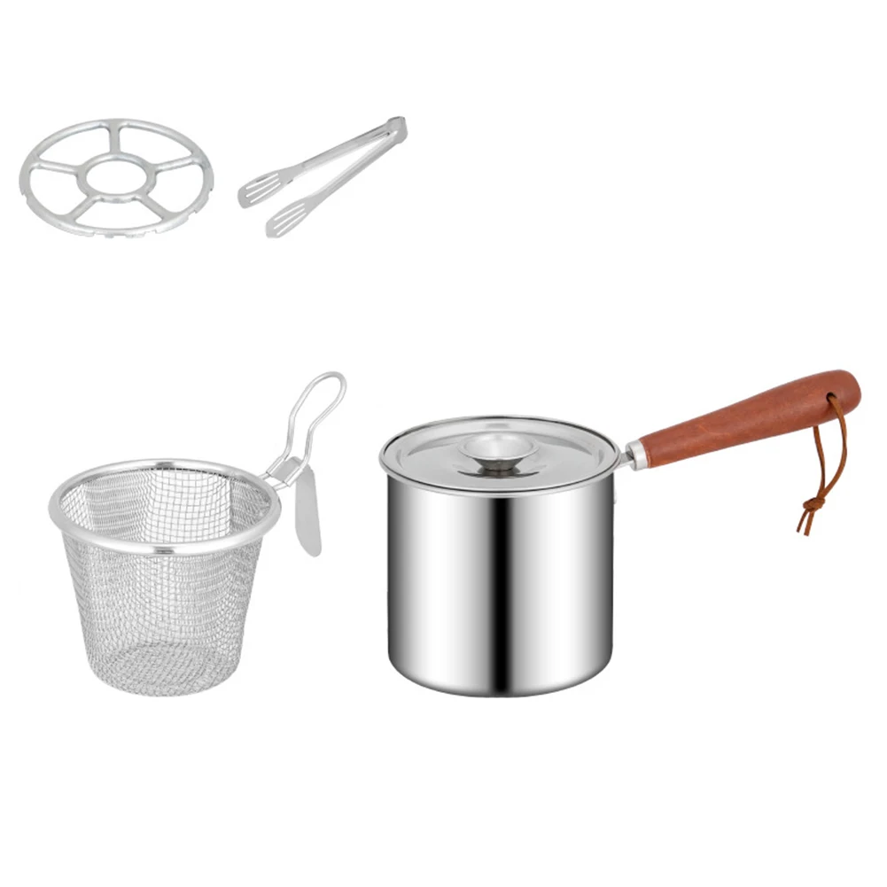 

Induction Compatible Frying Pan Deep Fryer Pot Wooden Handle Milk Pot Detachable Frying Basket Suitable For All Stovetops