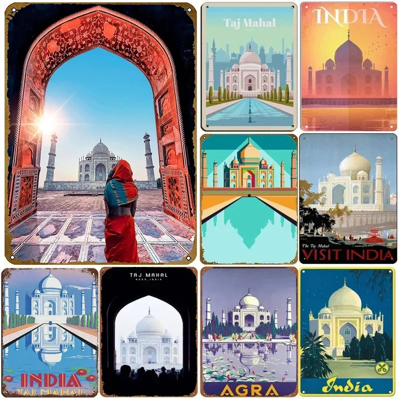 India Matal Sign Plaque Taj Mahal Wall Decoration Vintage Art Posters Iron Painting for Man Cave Home Caf Garden Club Bar