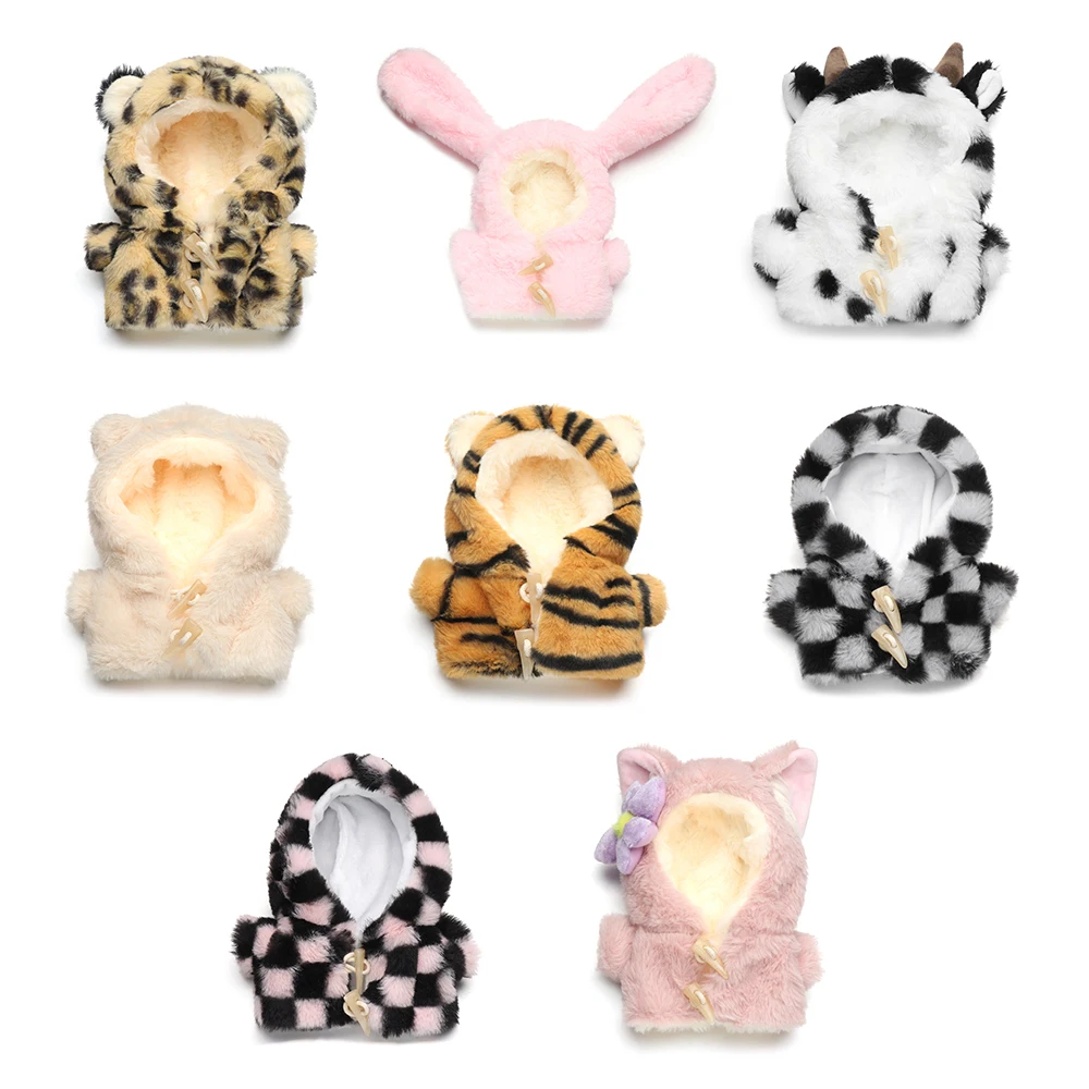 20CM Doll Clothes Plush Fur Coat Cartoon Animal Horn Buckle Overcoat Rabbit Bear Tiger Winter Hairy Outfits For Idol Dolls Toys