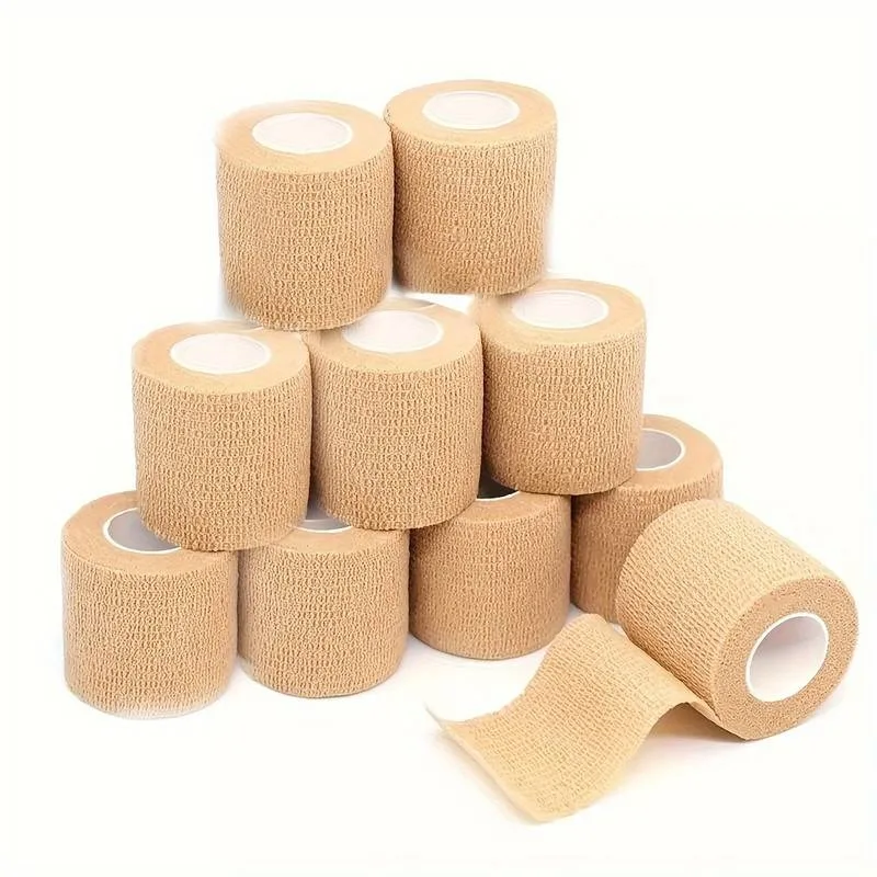 1/10pcs Self Adherent Cohesive Bandage Wrap Stretch Non Woven Self Adhesive Tape - Skin Colour Athletic Elastic Bandage