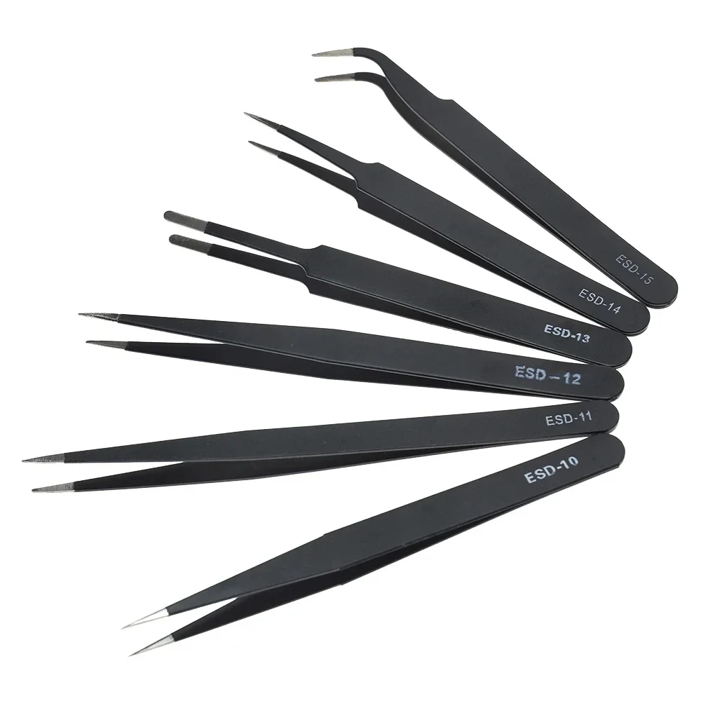 Galacok 6PCS Precision Tweezers Set ESD Anti Static Stainless Steel Tweezers Repair Tools for Electronics Repair Soldering Craft