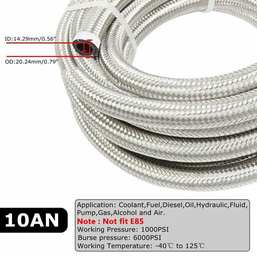 고품질 16FT AN10 호스 스테인리스 스틸 브레이디드 CPE 오일 가스 연료 호스 연료 라인 실버 TF-1006