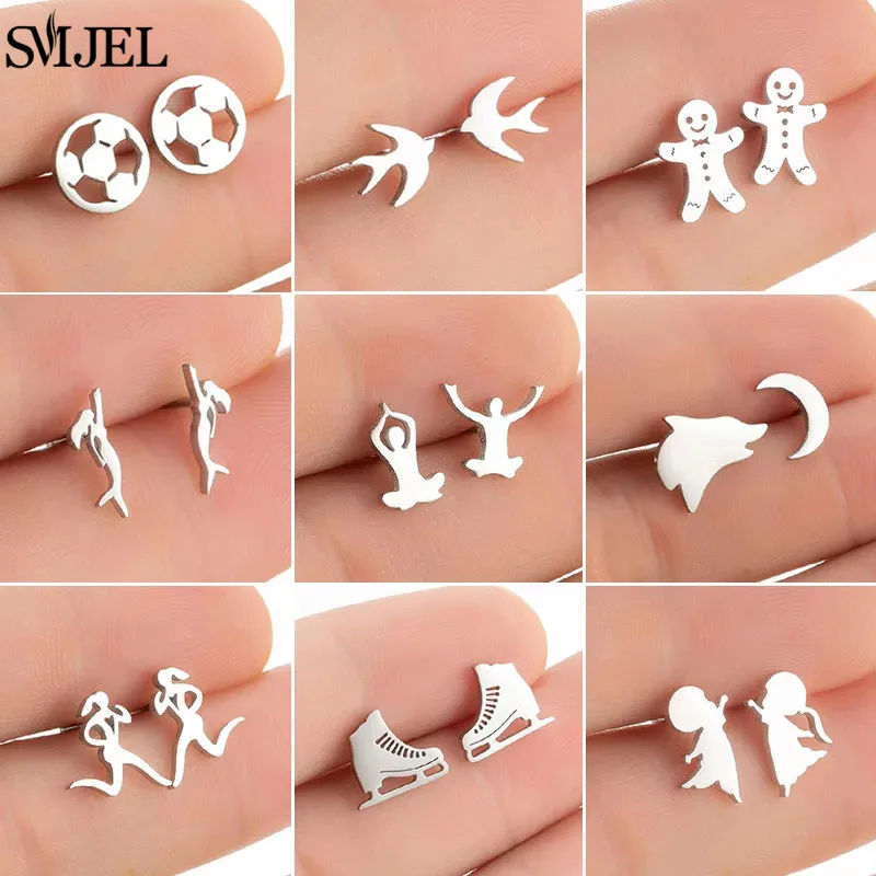 

Golden Korean Stainless Steel Geometry Earrings for Women Fashion 2025 Jewelry Yoga Running Skates Earings Studs Fitness Gift
