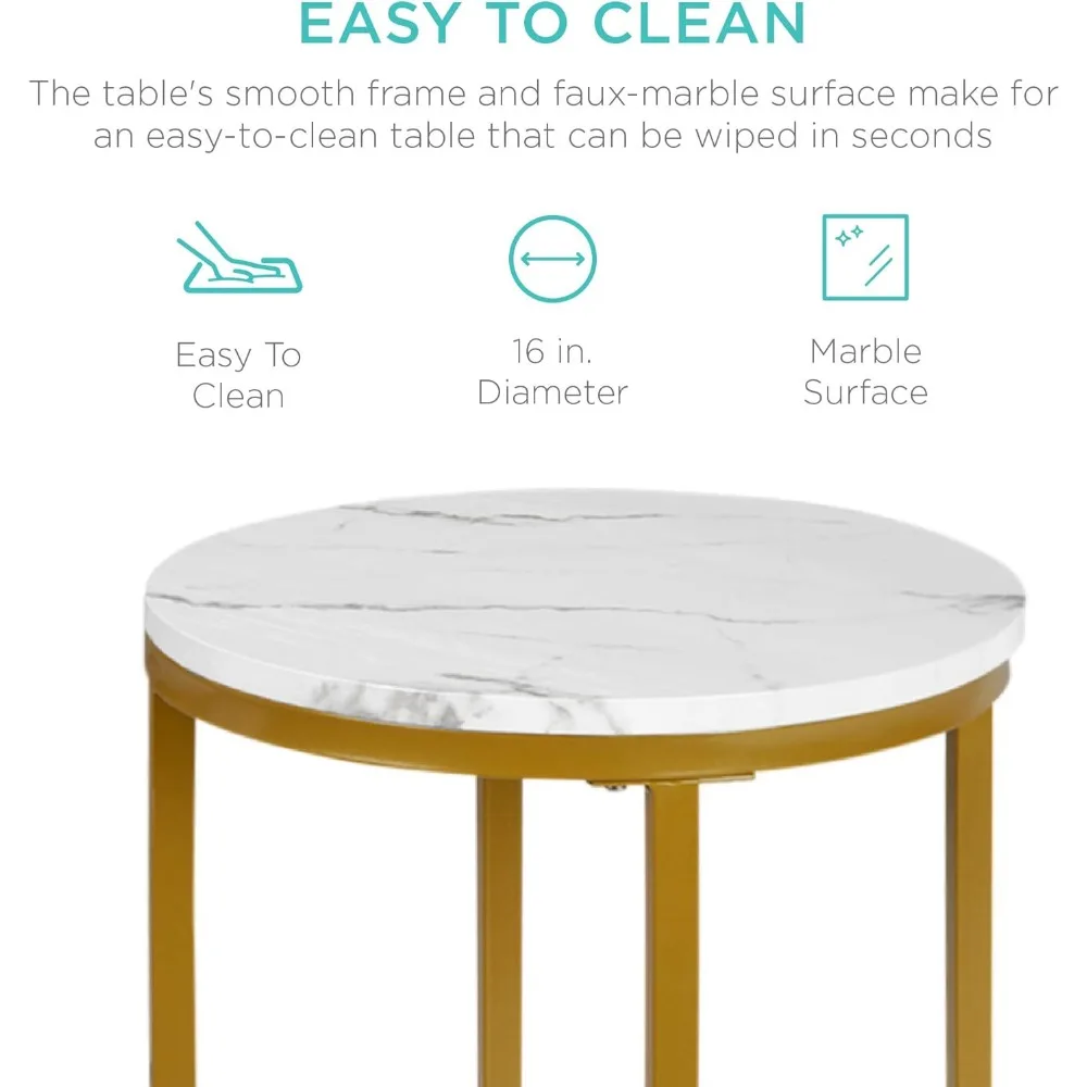 16in Faux Marble Accent Table, Modern End Table, Small Coffee Table Home Decor for Living Room, Dining Room, Tea, Coffee