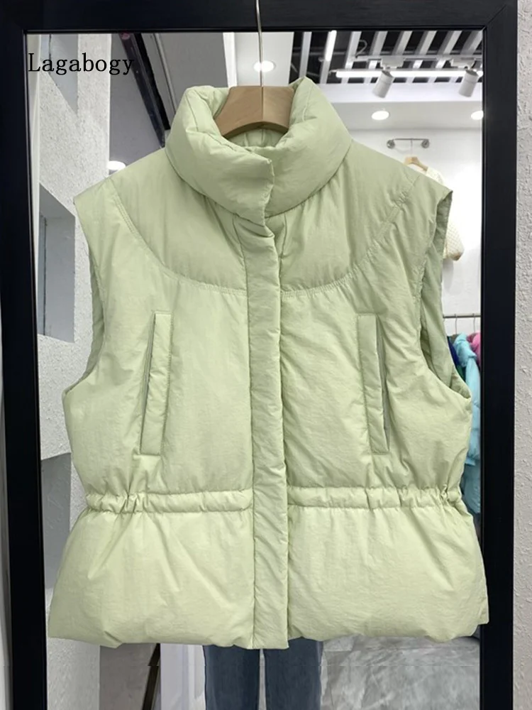 

Warm Lagabogy 2023 New Women Autumn Winter Solid Loose 90% White Duck Down Vest Sleeveless Jacket Zipper Female Casual Coats