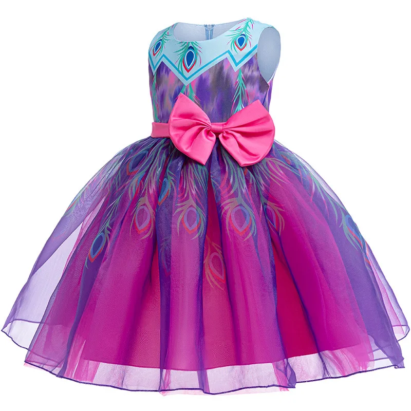 Film Prinzessin Cosplay Blase Kleid Kostüme Halloween für Kind Feder Mesh bedrucktes Kleid