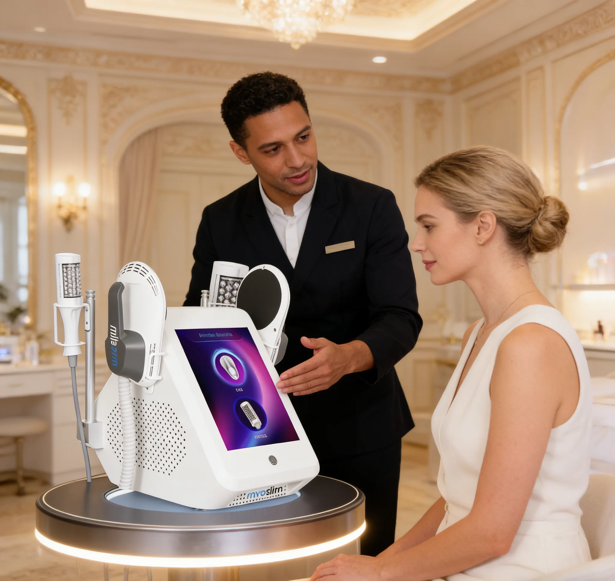 

EMS Body Shaping Machine Electromagnetically Stimulates Muscles Lose Weight Burns Fat Lifts Hip Vest Line Creates Perfect Curve