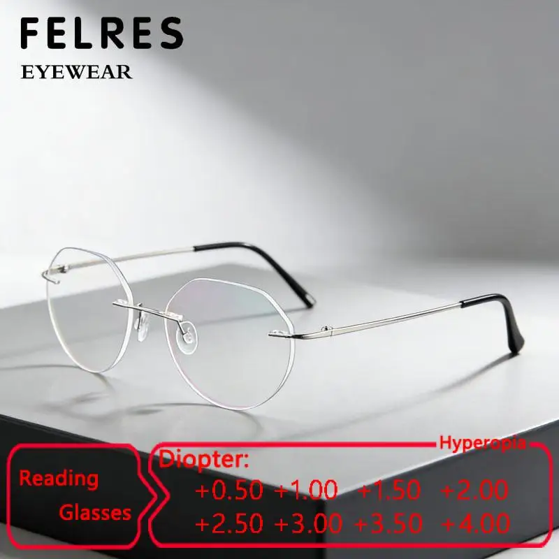 

Rimless Memory Titanium Alloy Blue Light Blocking Presbyopic Reading Glasses Business Men Women Lightweight Prescription Eyewear