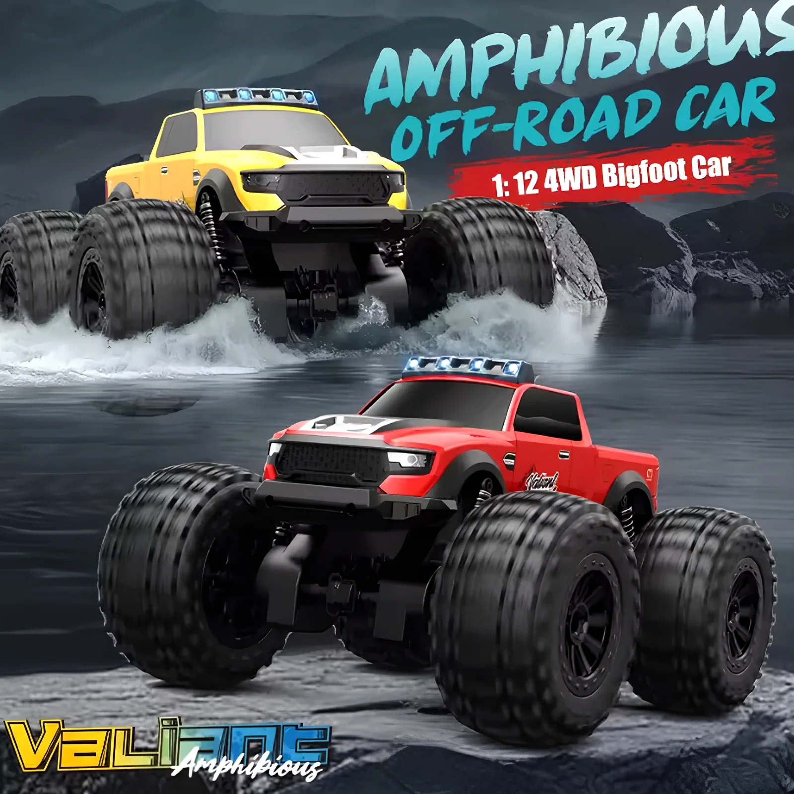 

JY Amphibious Remote Control Car 4WD Off-Road Climbing Monster Truck with LED Light 4-wheeled Bigfoot Buggy RC Car Toys