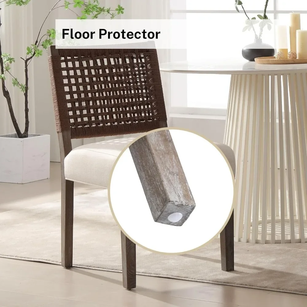 زوج من كراسي تناول الطعام الحديثة المصنوعة من الكتان المجهودة بمساند الظهر المنسوجة وإطارات من الخشب الصلب #6