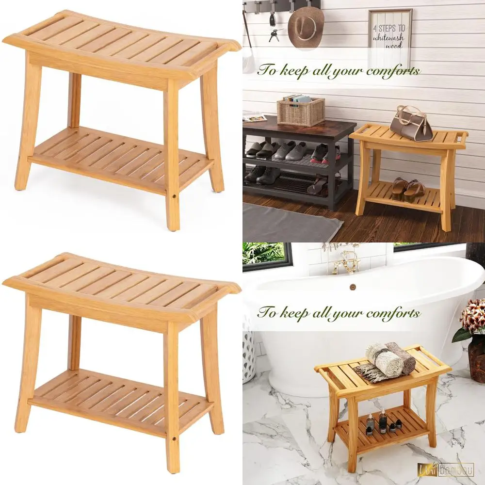 

Большая скамейка для душа из натурального бамбука с полкой для хранения, стул для спа-ванны для всех возрастов унисекс для использования в ванной комнате, гостиной, спальне,