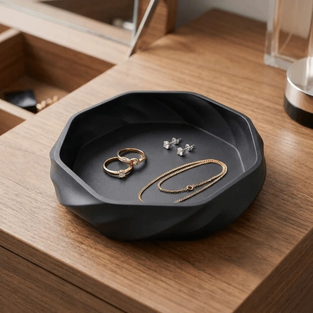 Multi-functional 3D Printed Smooth Swirl Storage Tray Simple Matte Jewelry Dish Plastic Small Item Holder Vanity Table