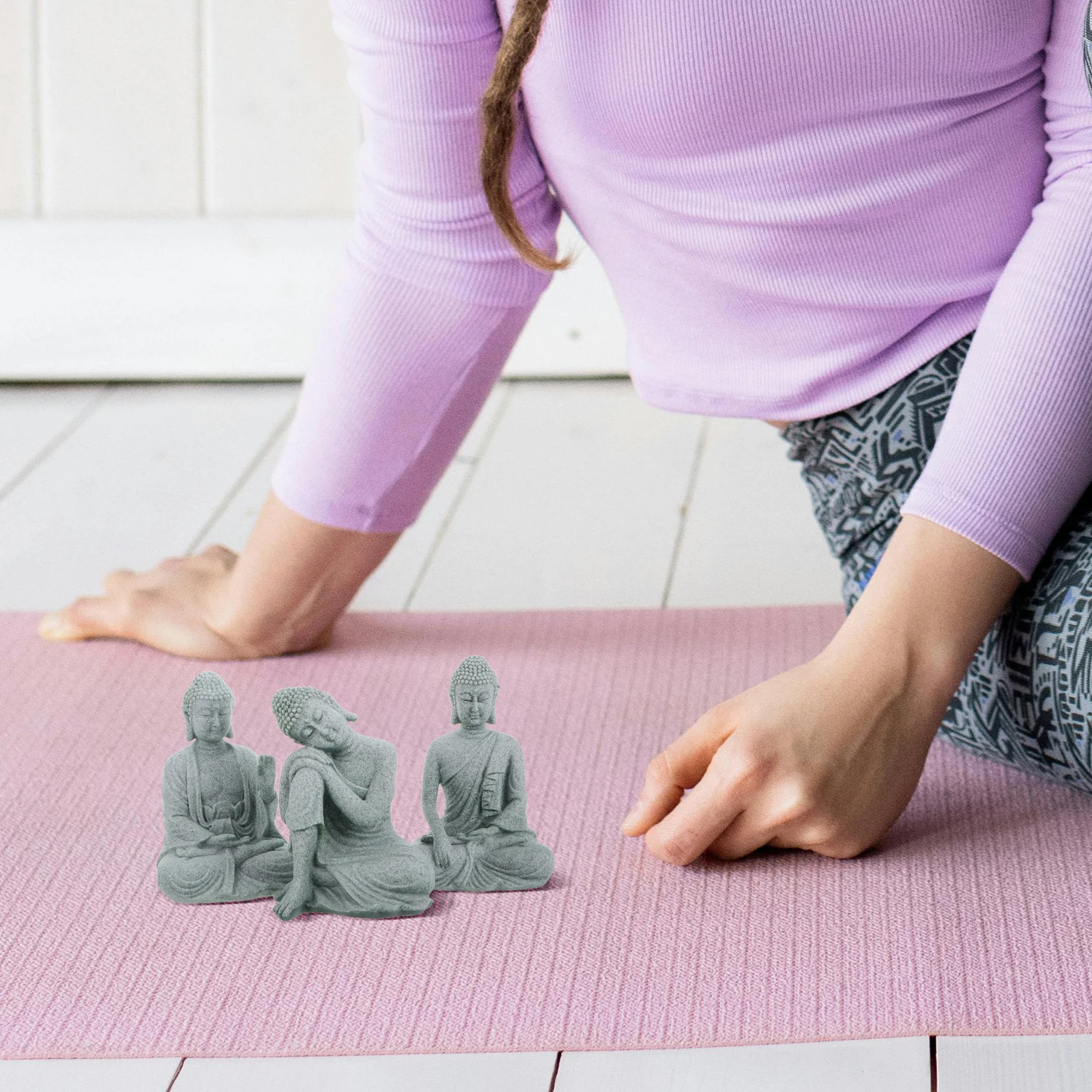 

3pcs Mini Buddha Statue Stone Sculpture Serene Sitting Yoga Room Office Desktop Decor Sandstone Spiritual Asian Statue Figurines