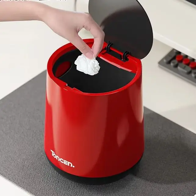 

Mini Desktop Push Lid Trash Can Compact Plastic Lidded Waste Bin For Office Desk Home Kitchen Living Room Car Student Gift