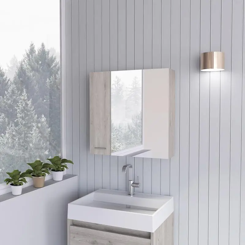 

Светло-серая аптечка с двойной дверью и 4 внутренними полками