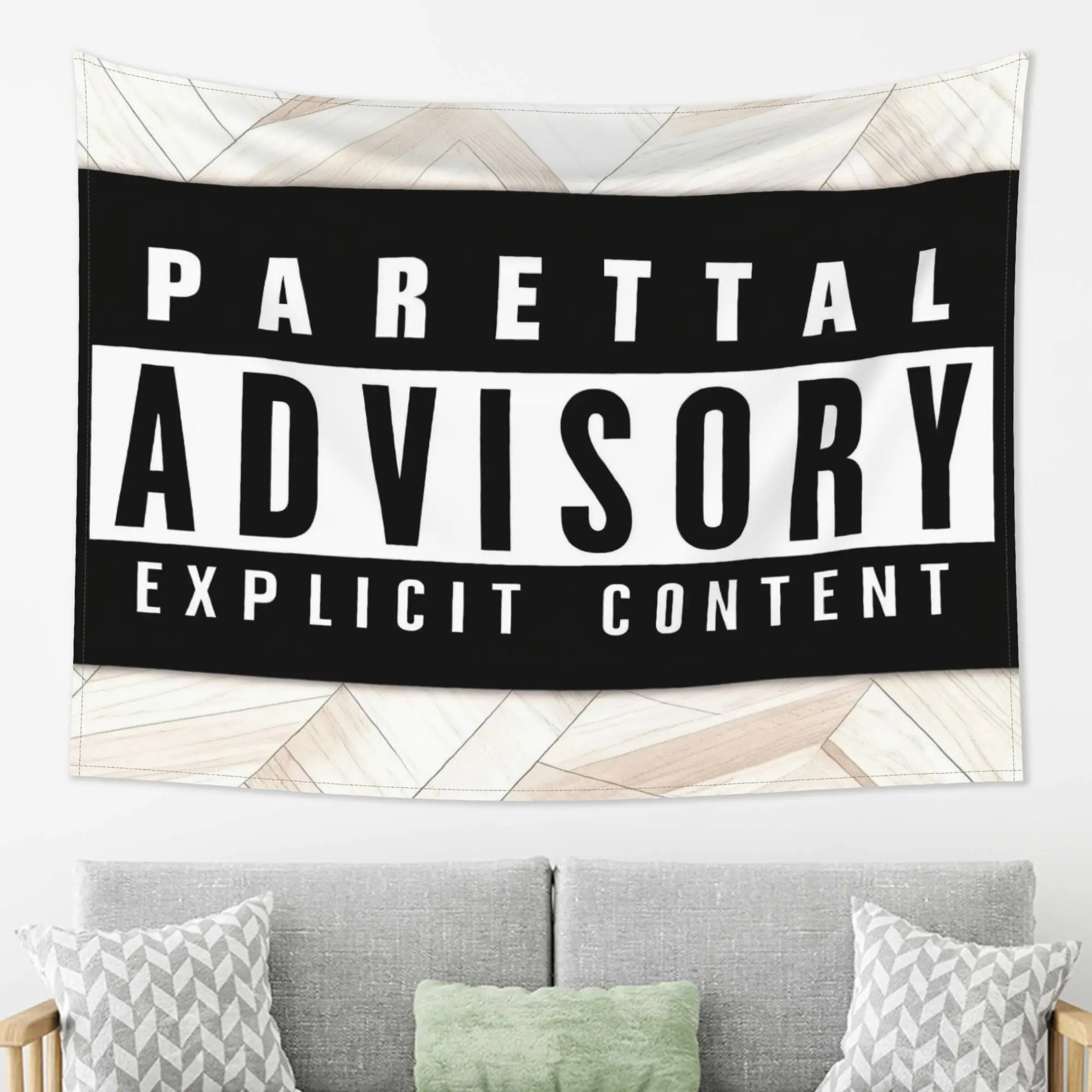 Parental Advisory Explicit Content Warning Tapestry Wall Hanging Banner Art Funny Pop Culture Decor Sign Hipster Room Decor