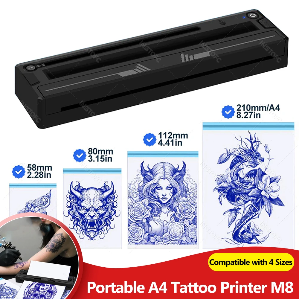 

Portable A4 Tattoo Printer M8 Wireless Thermal Tattoo Transfer Printer for Beginners Compatible with Phone&PC, or Transfer Paper