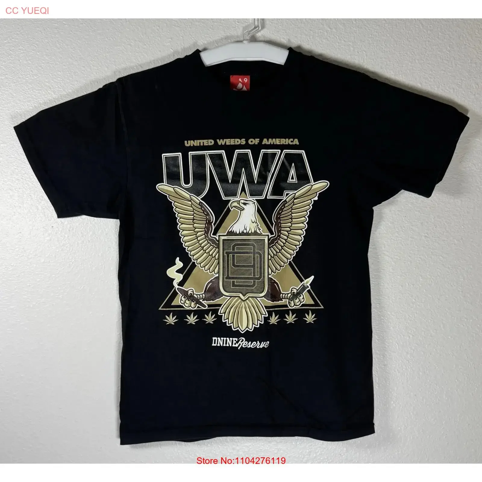 United Weeds of America Black T Shirt Dnine Reserve UWA Eagle Small vintage Washed Slightly fashion Stylish Comfortable