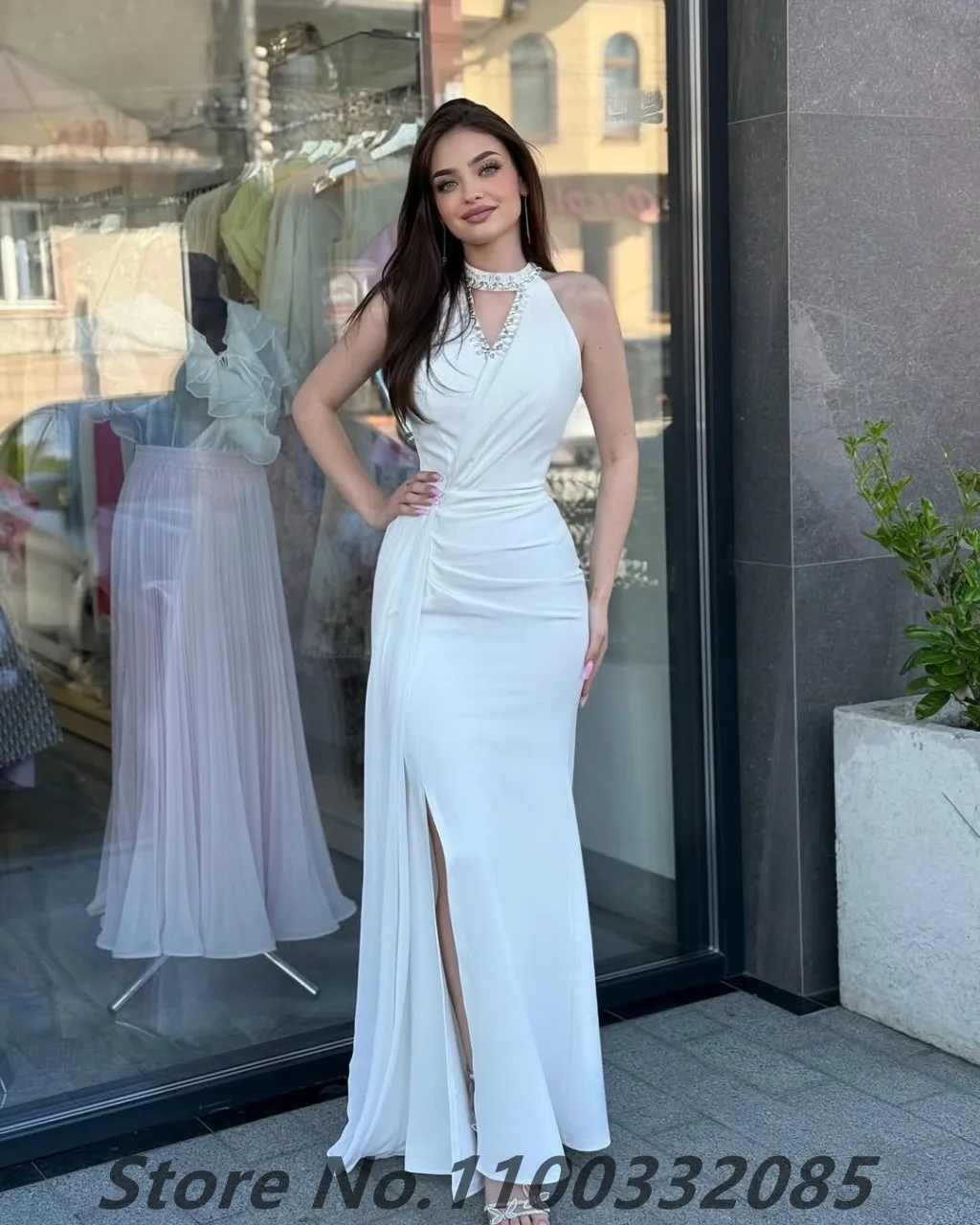 فستان Eightale 2025 أبيض برقبة رسن مطرز بحورية البحر من الجيرسيه فستان سهرة لحفلات الزفاف والحفلات الراقصة فستان حفلة عربية سعودية مخصص #2