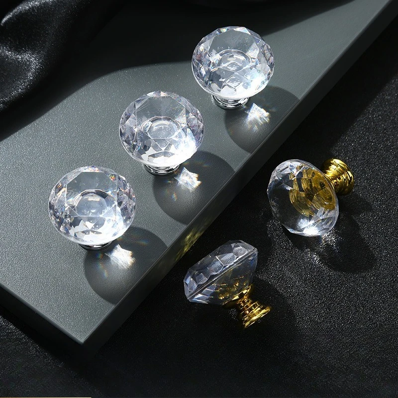 5pcs French Luxury Crystal Single Hole Pull Handle Modern Round Rhinestone Knob for Cabinet Drawer Wardrobe