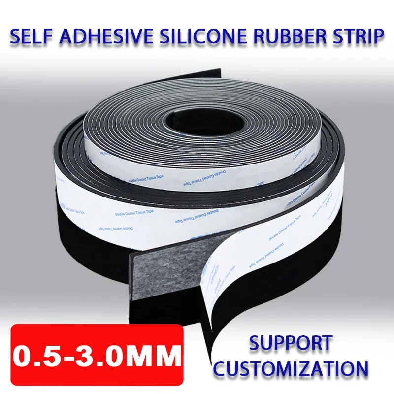 

1pcs Black Silicone Rubber Strip Self Adhesive Seal Gasket High Temperature Resistant Anti-skid Shock Absorption Sealing Strip