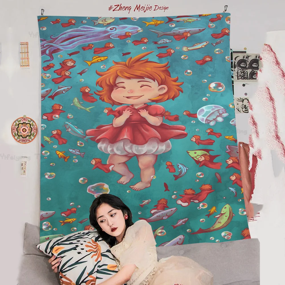 

Ponyo On The Cliff Printed Large Wall Tapestry Cheap Hippie Wall Hanging Bohemian Wall Tapestries Mandala INS Home Decor