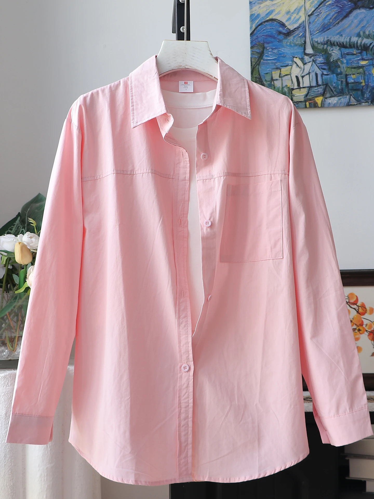 

New Cotton Long Sleeve Shirt Women's Loose Casual Korean Version Open Cardigan Outerwear Versatile Fashionable Pocket Top