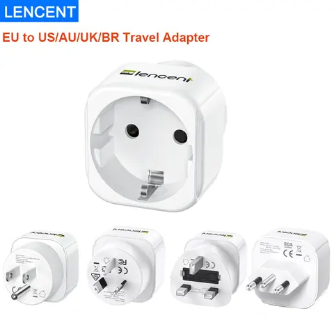 LENCENT 2er-Pack Europa auf AU/US/UK/BR-Stecker, Reiseadapter, Überlastschutz, Wandladegerät, Reisestecker, Konverter, Reiseadapter