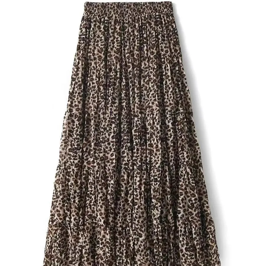 High Waist Leopard Print ter Ne  Dr Women's Spring Summer Faion Slimming A-Line Skirt Korean Sle Commute