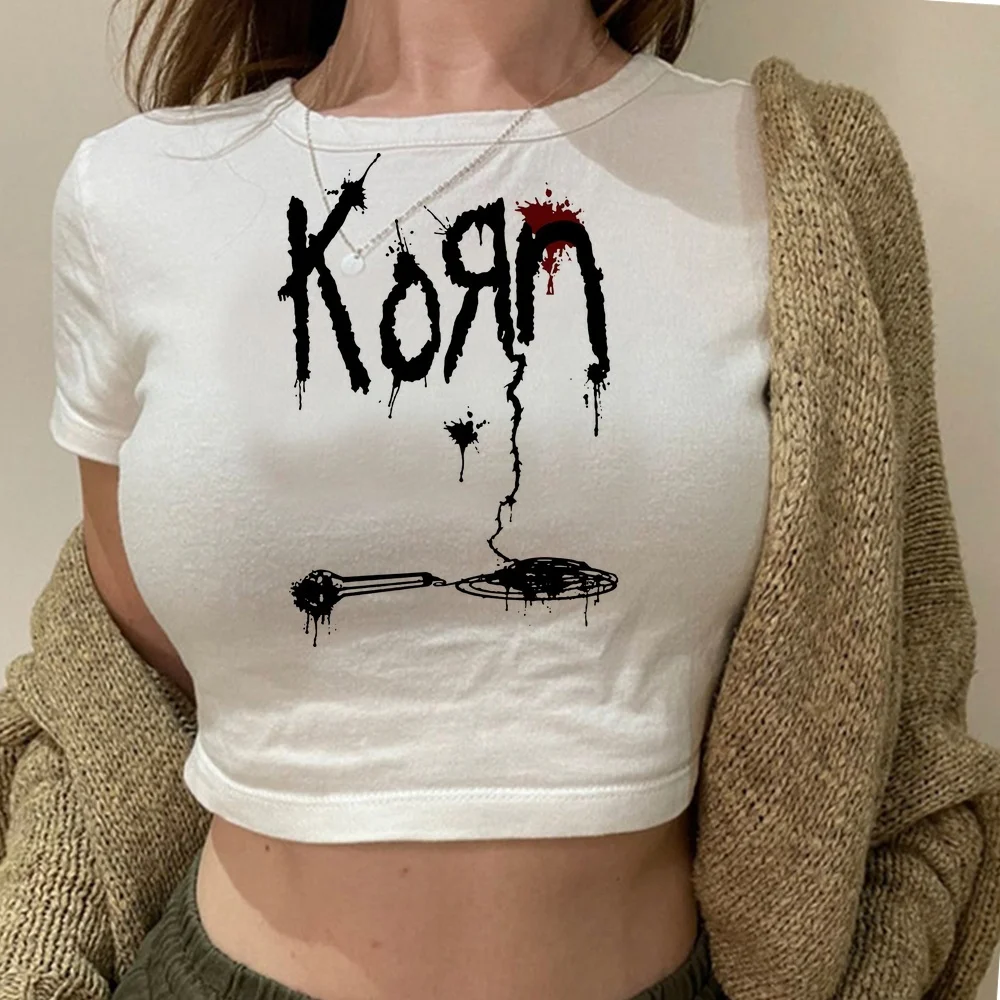 Korn crop top female alternative  anime cheap baddie manga t-shirt emo cute scene  gyaru summer