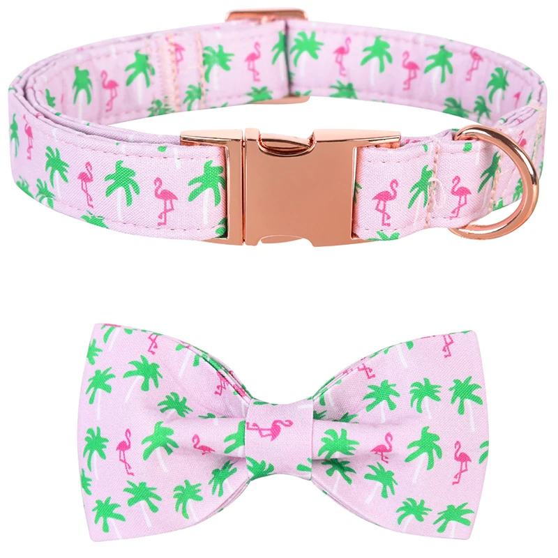 

Personalized Unique Style Paws Pink Dog Collar Summer Flamingo Dog Collar with Bow Tie Pet Dog Collar for Large Medium Small Dog