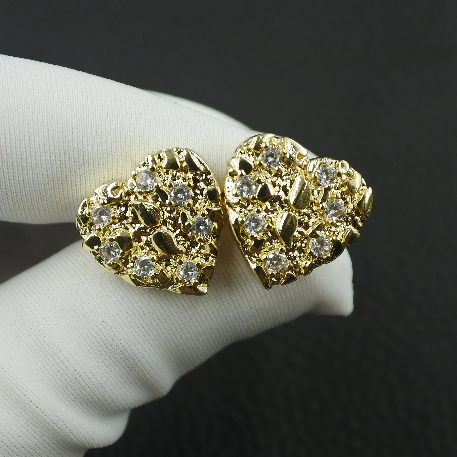 14K مطلية بالذهب الهيب هوب الكتلة وأقراط 8 مللي متر-12 مللي متر AAA تشيكوسلوفاكيا زركون شكل قلب مجوهرات الأزياء للرجال والنساء روك