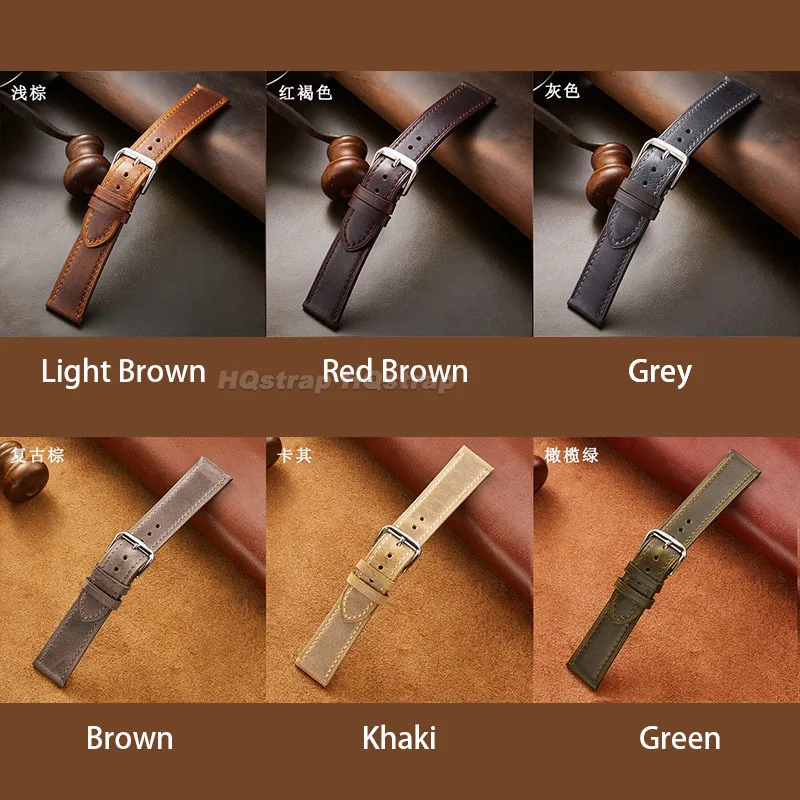 Correa de reloj de piel de vaca, correa de cuero suave de 18mm y 20mm, pulsera Universal para hombres y mujeres de negocios, pulsera resistente al agua con decoloración de cera de aceite