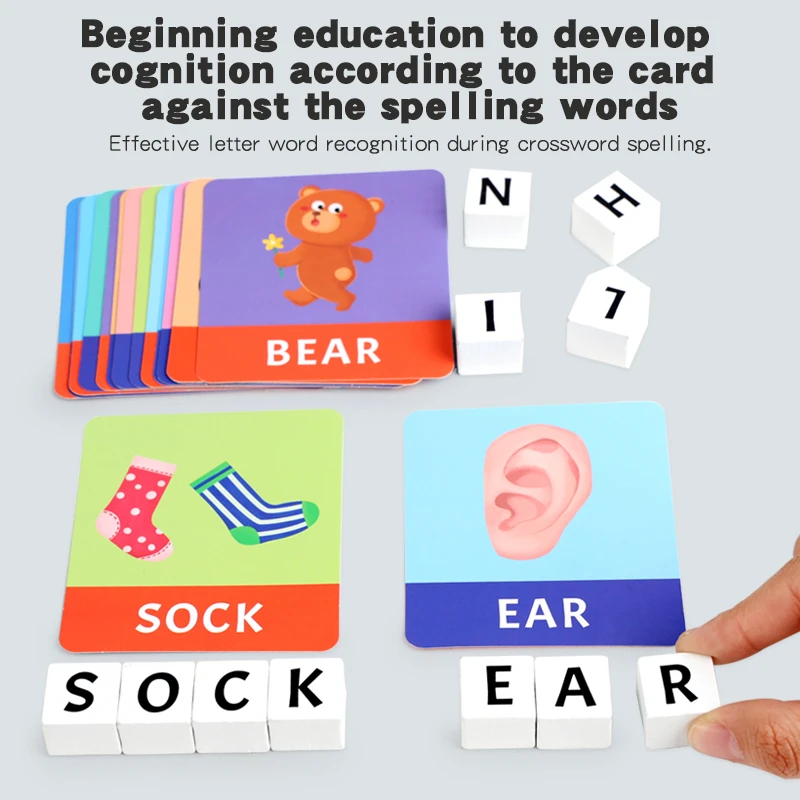 لعبة ألغاز خشبية للتهجئة بالحروف الأبجدية، لعبة تعليمية للتعرف على الحروف، مجموعة ألعاب تعلم التفكير المنطقي للأطفال #3