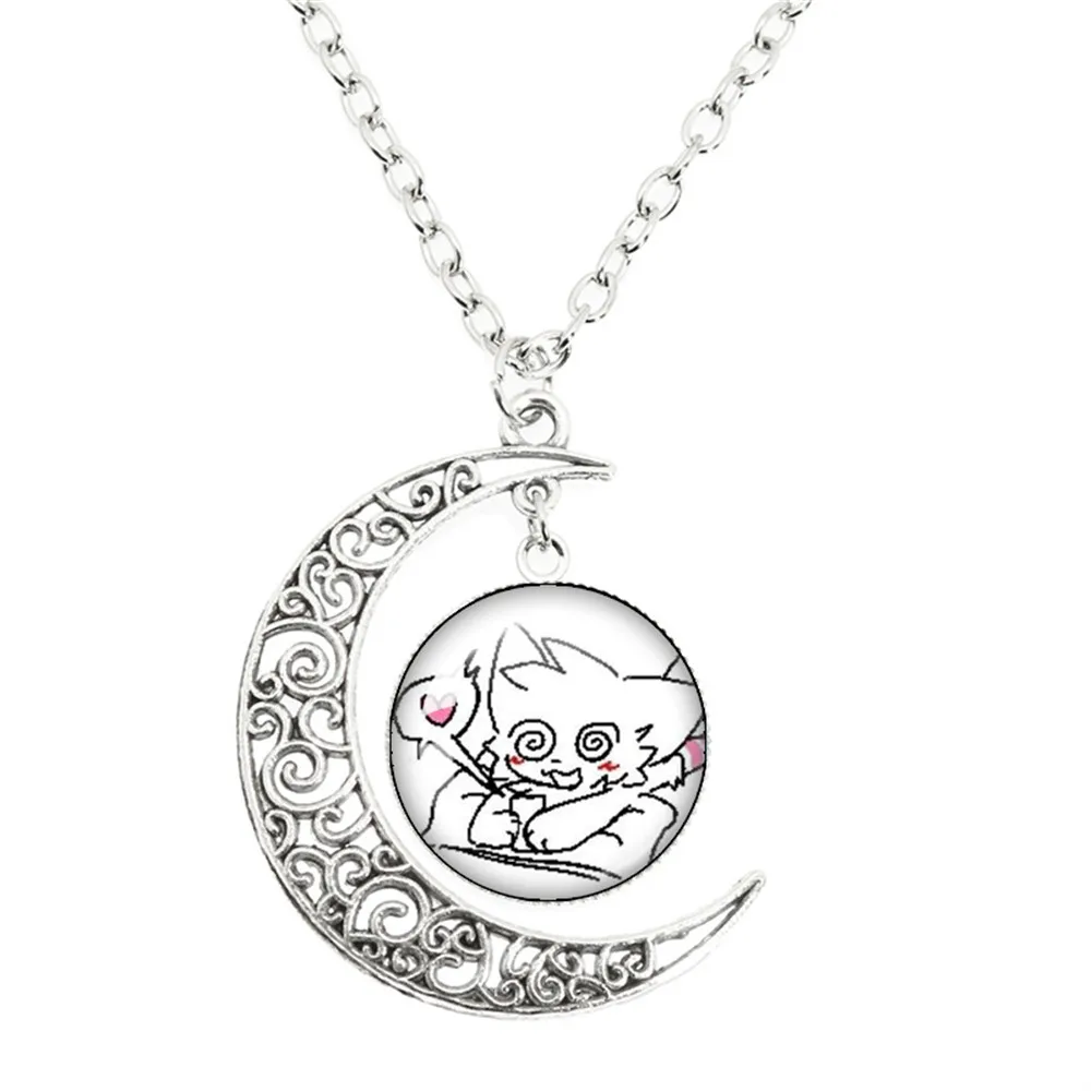 Boykisser Cat Meme Creative Kawaii Fun Pink Silly Cats Necklace Glass Dome Cabochon Pendant The Moon Necklace Jewelry Fans Gifts