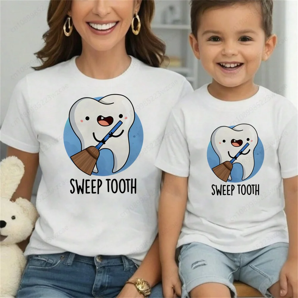

Aesthetic Tooth Dentist Kawaii Baby Boy Clothes Print T-shirt Kids O-Neck Tops Boys & Girls Tshirt Family Matching Outfits