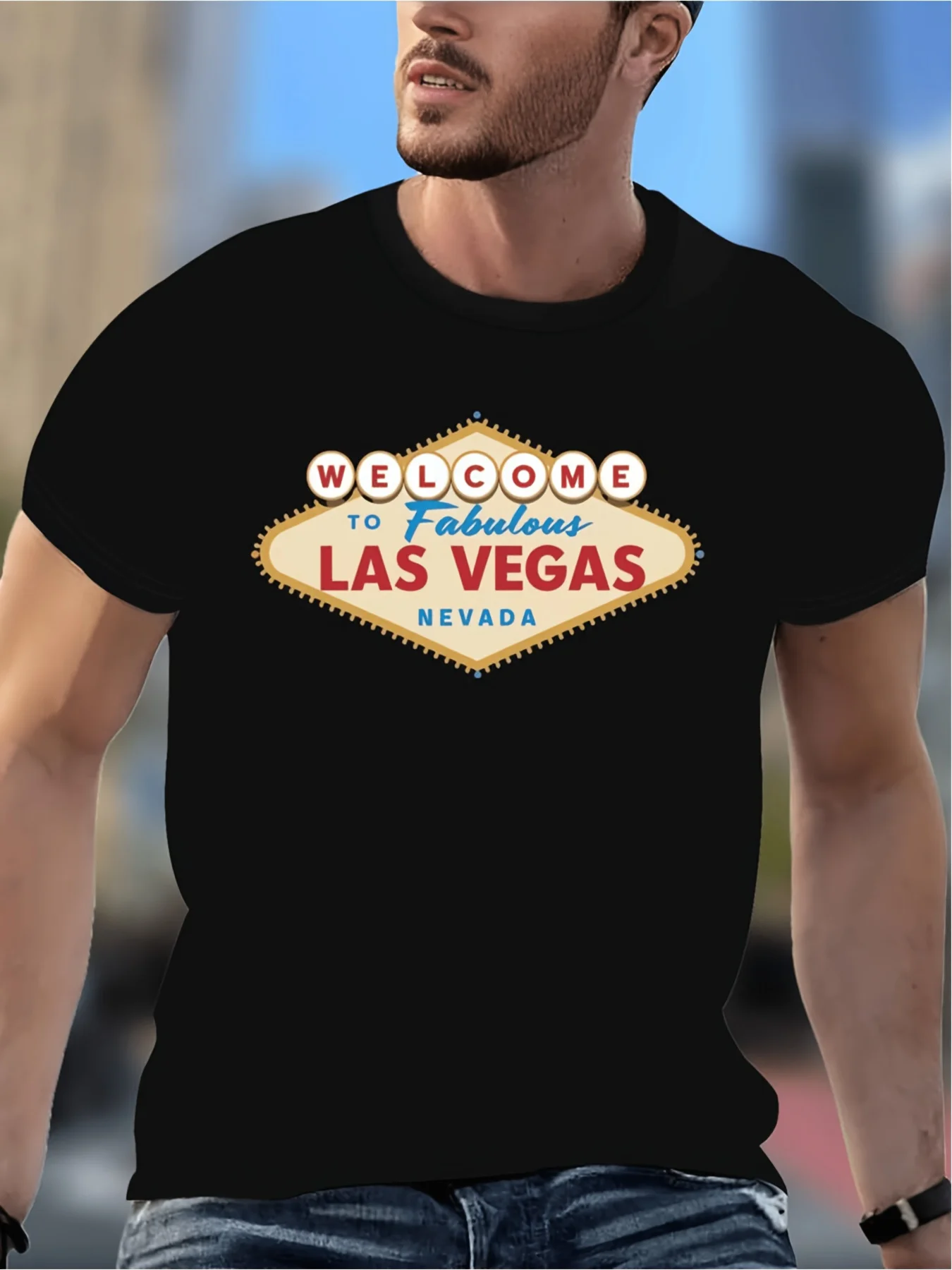 Men'S Welcome To Fabulous Las Vegas Nevada Graphic T-Shirt - Black Casual Summer Tee With Bold Yellow & Red Lettering Short Slee