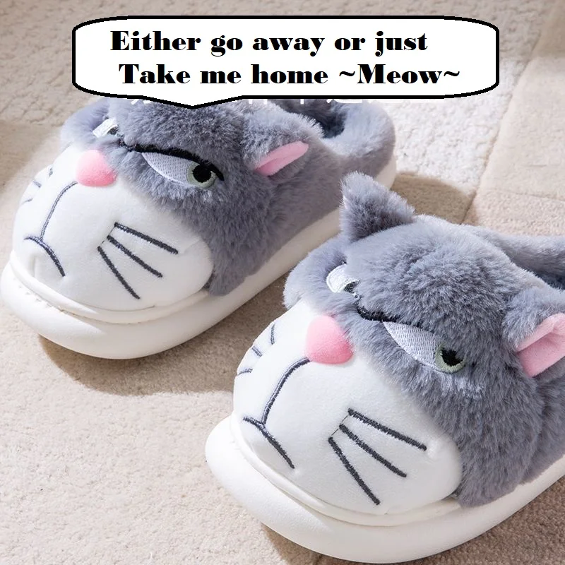 

New Cloud Cats Slipper Men's Winter Angry Kitten Slides Shoes Unisex Home Slippers Man Novelty Contemptuous Kitty Slippers 44 45