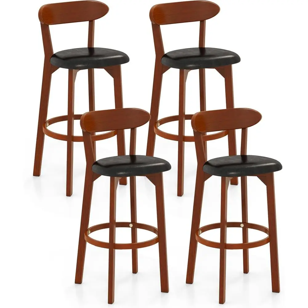 

Set of 4 30.5 Walnut Bar Stools with Curved Backrest, Faux Leather Cushion and Rubber Wood, Modern Island Chairs for Kitchen Bar