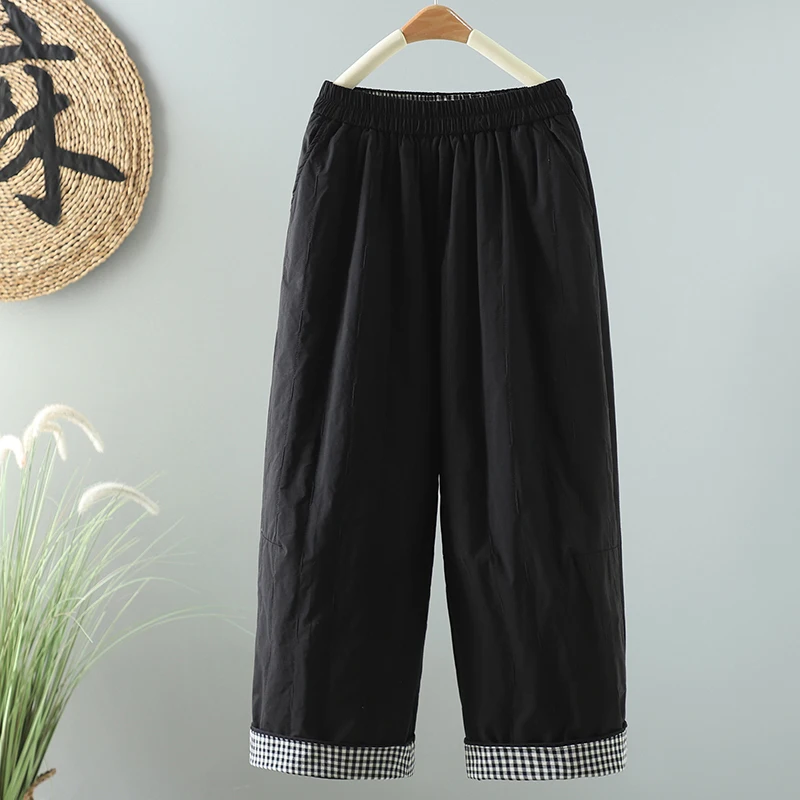 سراويل قطنية كاجوال أنيقة للنساء شتوية من Thiened Fce لون نقي هارلان فضفاضة مستقيمة الساق