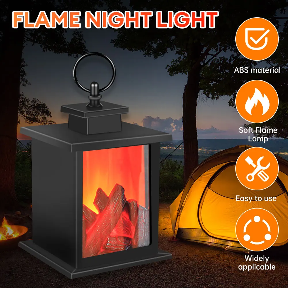 Decorative LED Lantern Lamp Simulation Flame Fireplace Night Light Battery Powered Courtyard Living Room Outdoor Camping Lights