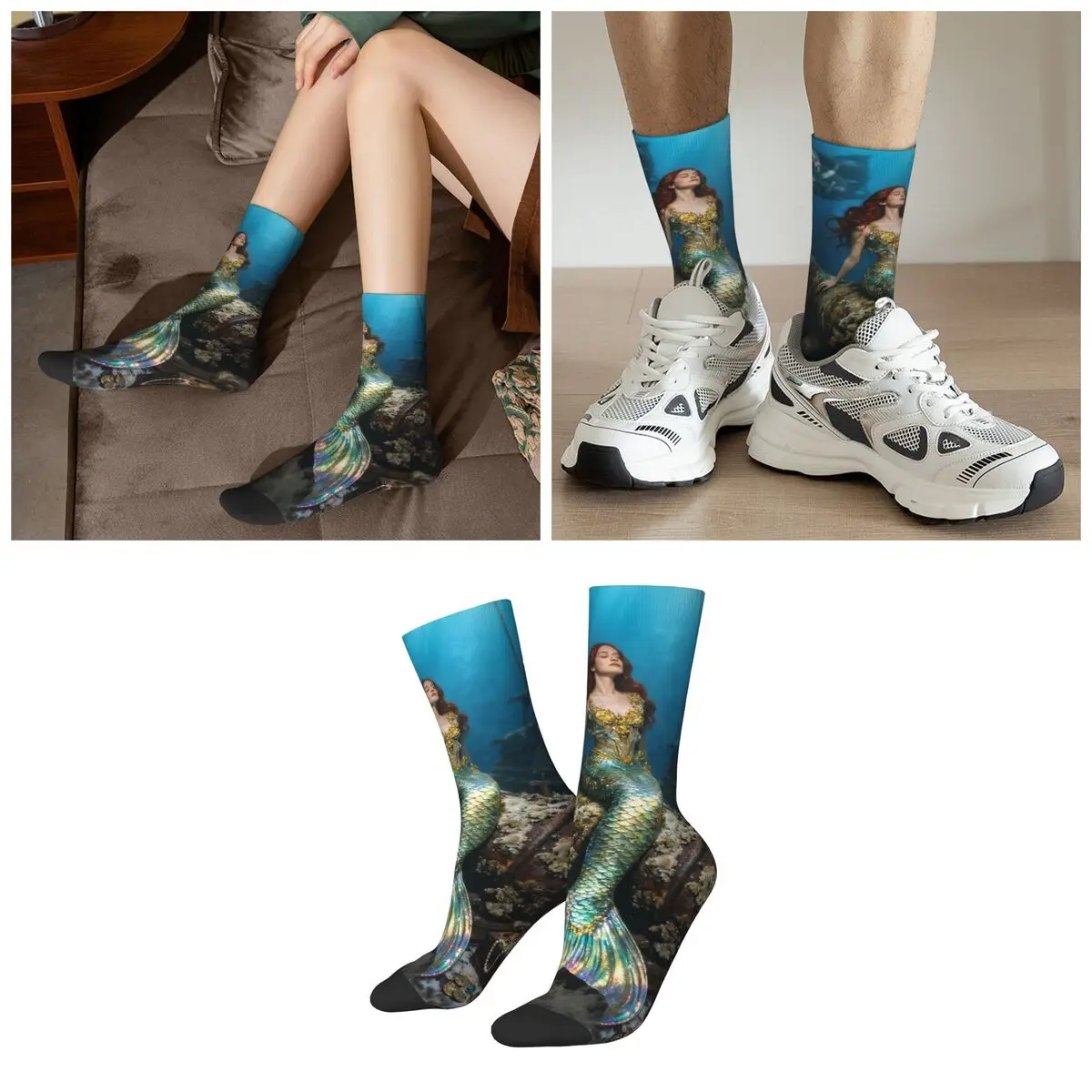 Mysterious Mermaid Under The Water Socks Harajuku Sweat Absorbing Stockings All Season Long Socks for Man Woman Valentine's Day