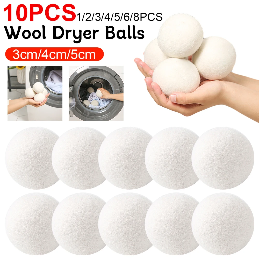 10-1PC Palline per asciugatrice in lana Tessuto Vergine Riutilizzabile Ammorbidente Lavanderia 3/4/5 cm Kit asciutto Palla Pratica Palla per lavaggio domestico Palla per asciugatrice in lana