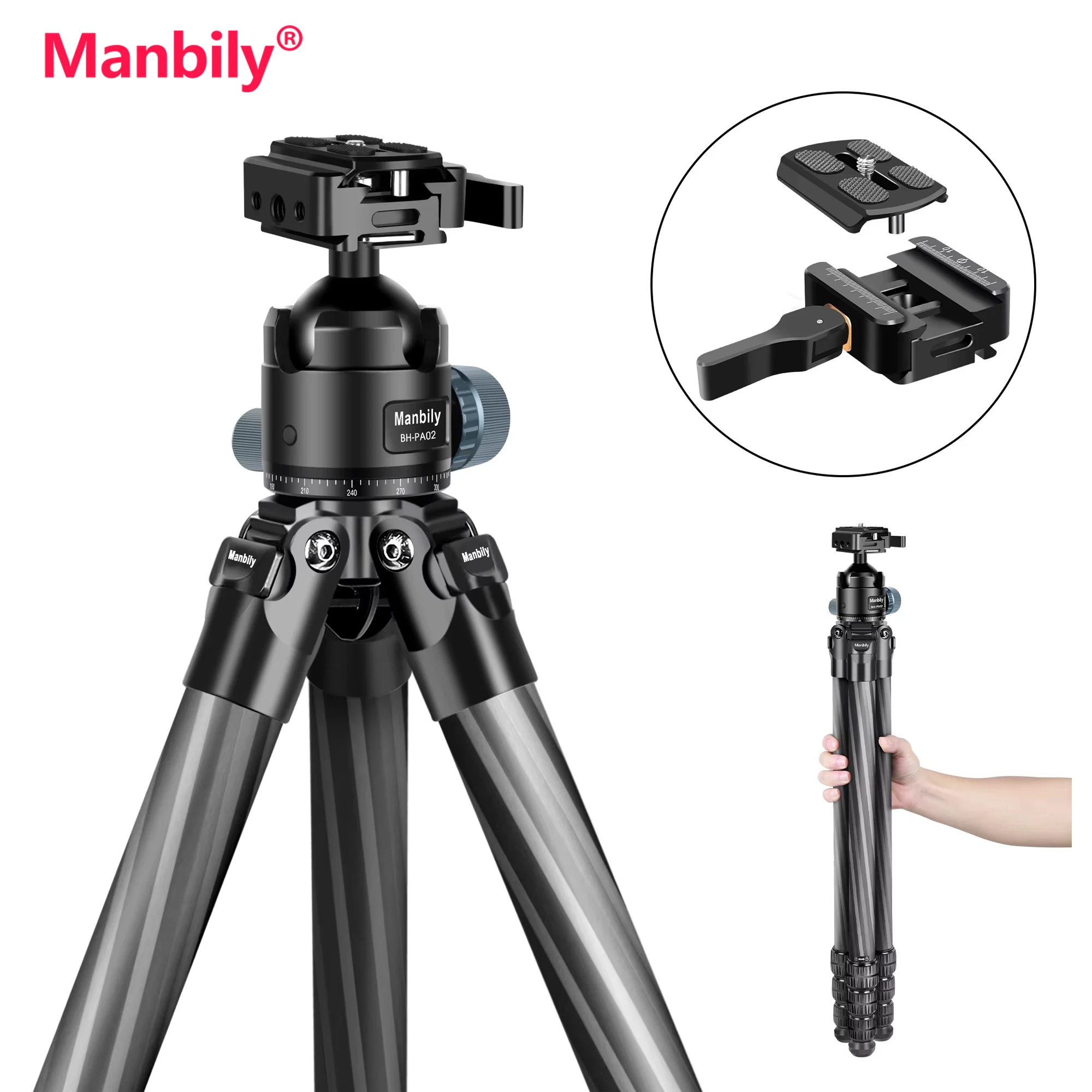 Manbily WZ-324PA Statyw z włókna węglowego do strzelania z karabinu myśliwskiego, rozkładany statyw taktyczny Arca Swiss, tuba 32mm