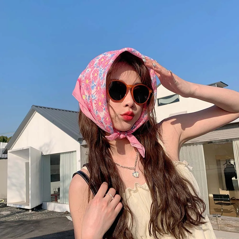 

Sweet Breathable Spring Silk Scarf Cotton Sweat-absorption Square Hijab Scarf Colorful Sunscreen Scarves Clothing Accessories